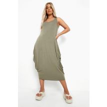 Grande Taille - Robe Mi-Longue Froncée À Dos Nageur - Vert Kaki - 44, Vert Kaki