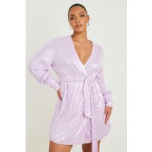Grande Taille - Robe Portefeuille À Paillettes - Lilas - 46, Lilas