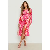 Kimono À Ceinture Et Imprimé Fleuri - Rose - 40, Rose
