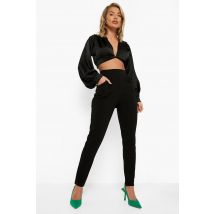 Pantalon Fuselé En Crêpe À Détails Plissés - Noir - 36, Noir