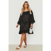 Grande Taille - Robe De Plage Volantée - Noir - 50, Noir