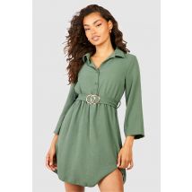 Robe Chemise Ceinturée - Vert Kaki - 44, Vert Kaki