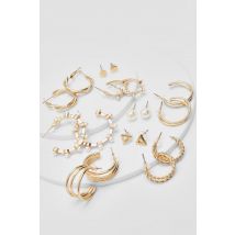 Lot De 9 Paires De Boucles D'Oreilles Dorées À Perles Fantaisie - Blanc - One Size, Blanc