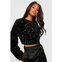 Crop Top Pailleté À Nouer - Noir - 38, Noir