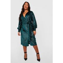 Grande Taille - Robe Portefeuille Pailletée - Vert - 54, Vert