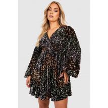 Grande Taille - Robe Patineuse Pailletée - Noir - 44, Noir
