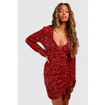 Robe Portefeuille Pailletée - Rouge - 36, Rouge