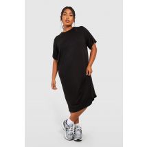 Grande Taille - Robe T-Shirt Mi Longue - Noir - 56, Noir