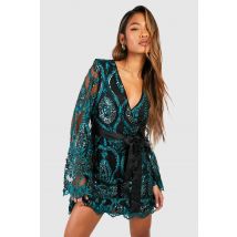 Robe Portefeuille Patineuse - Vert Émeraude - 46, Vert Émeraude