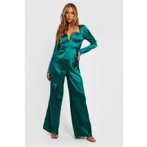 Combinaison Satinée Décolletée - Vert Émeraude - 38, Vert Émeraude