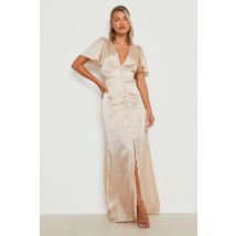 Robe Longue Satinée Boutonnée - Beige - S, Beige