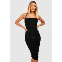 Robe Froncée Soyeuse À Bretelles Fines - Noir - 44, Noir