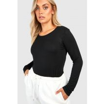 Grande Taille - T-Shirt Basique À Manches Longues Et Encolure Dégagée - Noir - 44, Noir