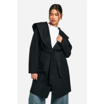 Manteau En Laine À Capuche - Noir - 36, Noir