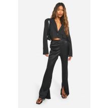 Pantalon Satiné Fendu - Noir - 38, Noir