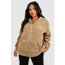 Grande Taille - Sweat À Capuche À Col Zippé En Polaire Premium - Marron Taupe - 46, Marron Taupe