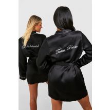 Robe De Chambre Satinée À Inscription Team Bride - Noir - 38, Noir