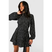"Petite" - Robe Patineuse À Pois Et Ceinture - Noir - 40, Noir