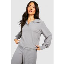 Top Oversize Côtelé À Col V - Marron Moka Clair - 38, Marron Moka Clair