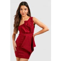Robe Asymétrique Pailletée Plissée - Rouge Lie De Vin - 38, Rouge Lie De Vin
