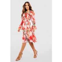 Robe Portefeuille Fleurie - Rouge - 36, Rouge