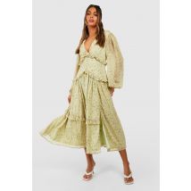 Robe Mi-Longue Fleurie - Vert - 38, Vert