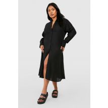 Grande Taille - Robe Chemise Mi-Longue - Noir - 44, Noir