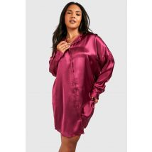 Grande Taille - Robe Chemise Satinée - Mauve - 50, Mauve