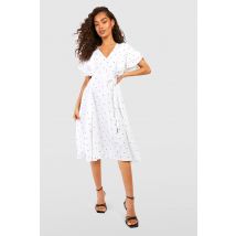 Robe Mi-Longue À Pois Et Volants - Blanc Ivoire - 36, Blanc Ivoire