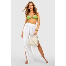 Pantalon De Plage Fendu À Pompons - Blanc - S, Blanc