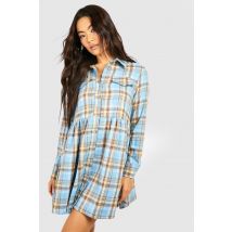 Robe Babydoll Oversize À Carreaux - Bleu - 36, Bleu