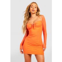 Robe Moulante En Mesh À Manches Longues - Orange - 44, Orange