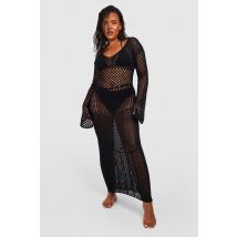 Grande Taille - Robe Longue En Crochet À Manches Longues - Noir - 56, Noir