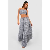 Ensemble Imprimé Vichy Avec Bandeau Et Jupe Longue - Noir - 34, Noir