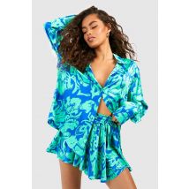 Ensemble Imprimé Abstrait Avec Chemise Et Short Flare - Bleu Azur - 38, Bleu Azur