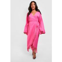 Grande Taille - Robe Portefeuille À Franges - Rouge Sang - 50, Rouge Sang