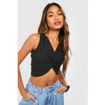 Crop Top Côtelé Torsadé - Noir - 42, Noir