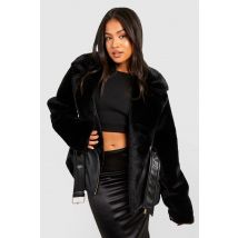 "Petite" - Blouson Aviateur À Ceinture En Synthétique - Noir - 38, Noir