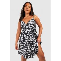 Grande Taille - Robe Fluide À Imprimé Géométrique - Noir - 44, Noir