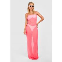 Robe De Plage Longue En Mesh À Bretelles - Rose Fluo - S, Rose Fluo