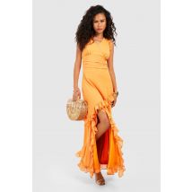 Robe Portefeuille Longue À Volants - Orange - 38, Orange