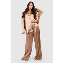 Pyjama Satiné Avec Chemise Et Pantalon - Marron Moka - 34, Marron Moka