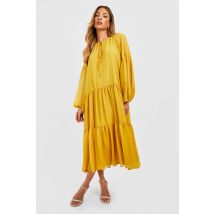 Robe Babydoll Longue Froncée - Jaune Moutarde - 38, Jaune Moutarde