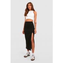 Jupe Mi-Longue Fendue Taille Haute - Noir - 34, Noir