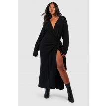 Grande Taille - Robe Pull Côtelée - Noir - 52, Noir