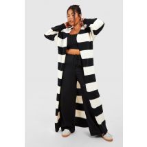 Grande Taille - Cardigan Long Rayé - Noir - 52, Noir
