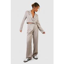 Pantalon De Tailleur Large À Rayures Fines - Marron Taupe - 38, Marron Taupe
