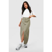 "Petite" - Jupe Longue Fendue En Jean - Vert Olive - 34, Vert Olive