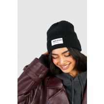 Bonnet Côtelé À Étiquette - Noir - One Size, Noir