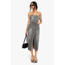 Robe Mi-Longue Fendue En Jean - Gris - 36, Gris
